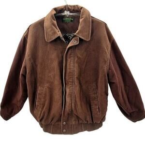Countdown Brown Zip Snap Lined Long Sleeve Flannel Back Men's Bomber Jacket Coat
